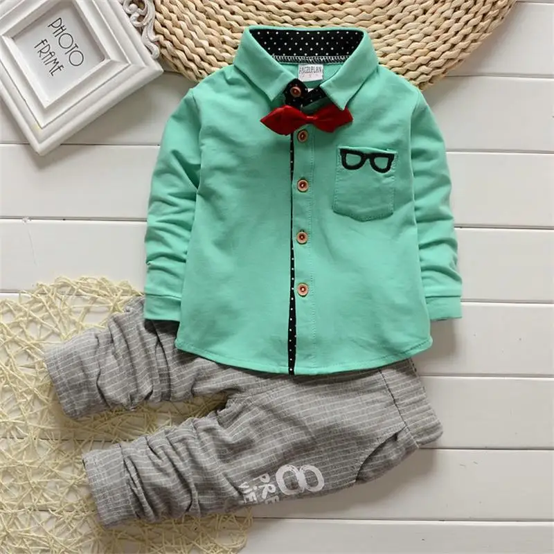 2019 Boys Spring Two Fake Clothing Sets Kids Button Letter Bow Suit Children Jacket + Pants 2 pcs Set Baby | Детская одежда и