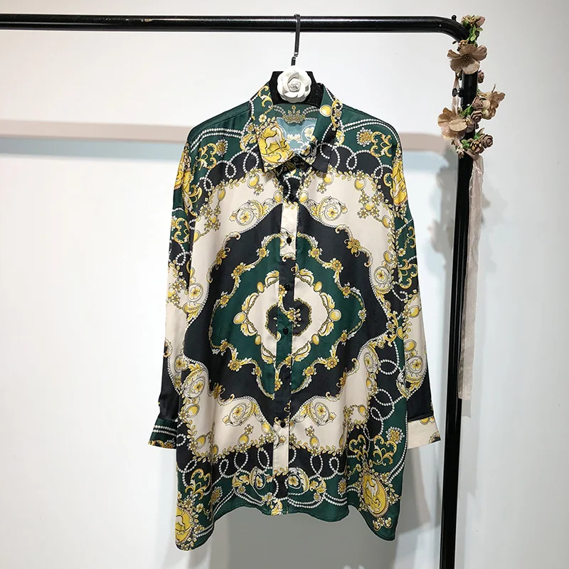 Blusas mujer de moda 2019 ретро свободная рубашка с принтом модная женская одежда цветная