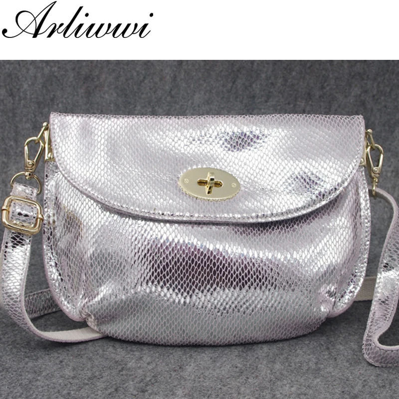 Роскошная женская сумка из натуральной кожи с металлическим эффектом и змеиным