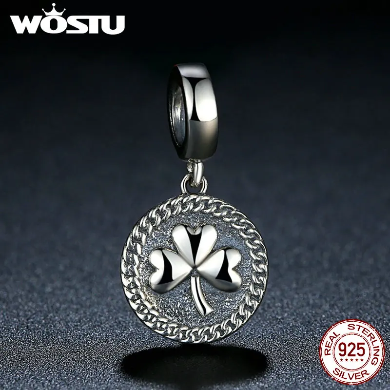 Wostu Новое поступление Настоящее серебро 925 пробы счастливый кулон в виде клевера