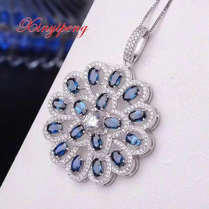 

Xin yi peng 925 silver inlaid natural sapphire necklace pendant woman exquisite fashion