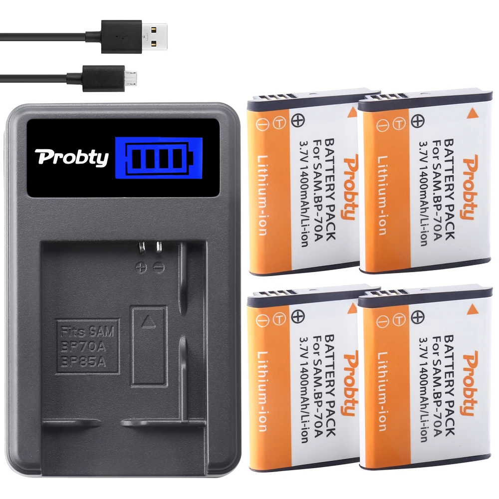 

Аккумуляторы Probty 4x BP-70A BP70A + зарядное устройство USB для Samsung ST90 ST150F ST700 ST6500 SL50 SL600 SL630 WB30F WB35F WB50F ES70 ES80