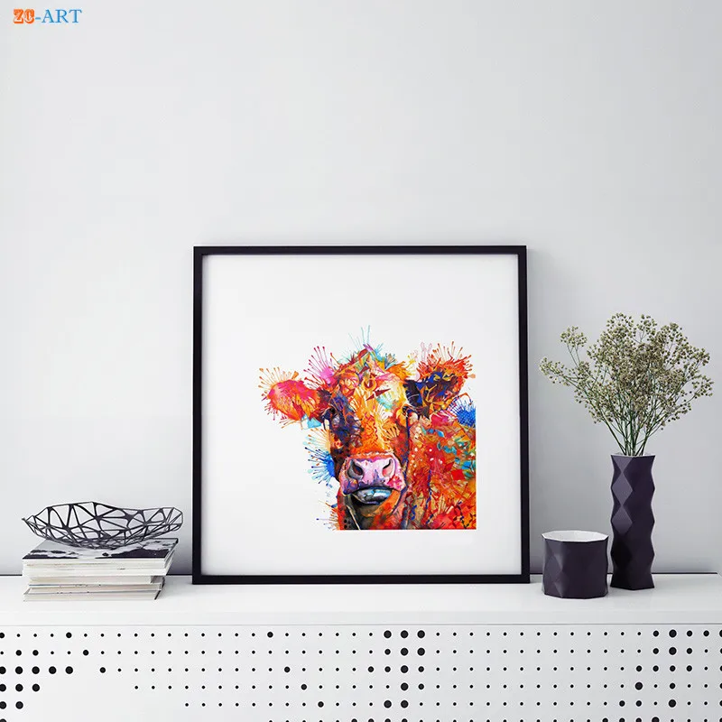Бескаркасный красочный постер Корова печать картина с рисунком животных