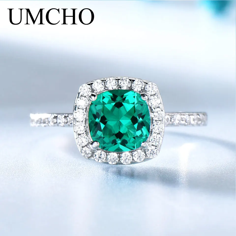 Женское кольцо с изумрудом UMCHO обручальное из серебра 925 пробы зеленым