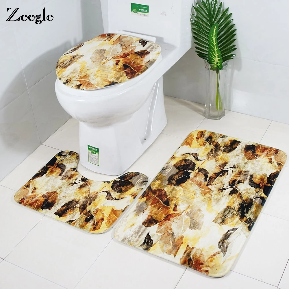 

Zeegle Leaf Pattern Bath Mat Bathroom Carpet Toilet Rug Abdsorbent Bathroom Floor Mats Shower Room Carpet Foot Mat Bath Rugs