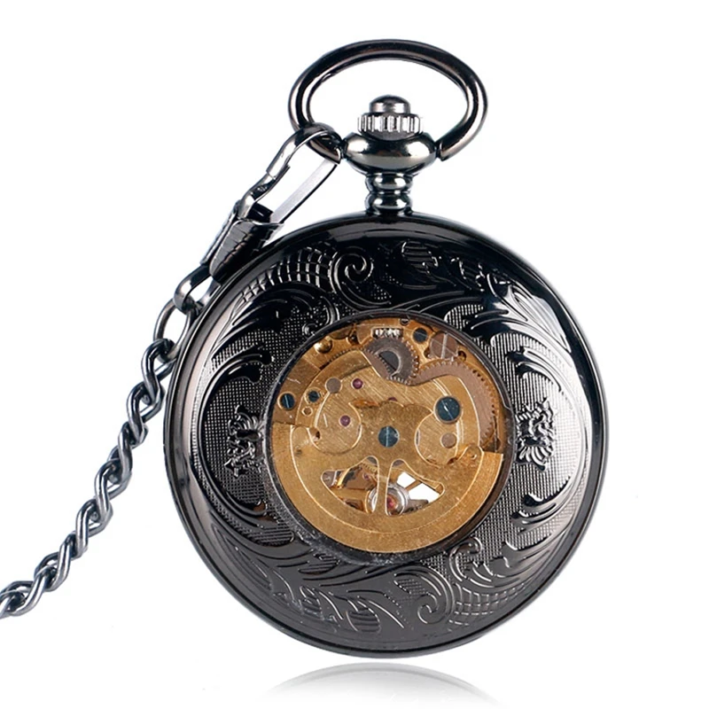 

Vintage Bronze Skull Automatic Mechanical Poket Watches Women Men Simple Masculine Pendant Necklace for Gifts Fob Clock