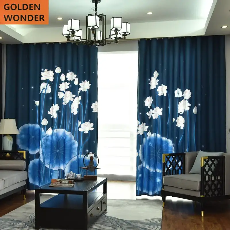 Chinese Style Custom Made Window Curtain Living Room Drapes Blackout Curtains For Bedroom Finished Lotus Printing | Дом и сад
