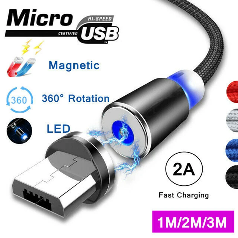 UGI 1 м 2 3 микро USB кабель для зарядки LED 360 Круглый Магнитный адаптер зарядное