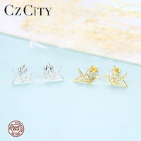 czcity exquisite crane shaped stud earrings for women dating cute party 925 silver animal jewelry brand jewelry christmas gift