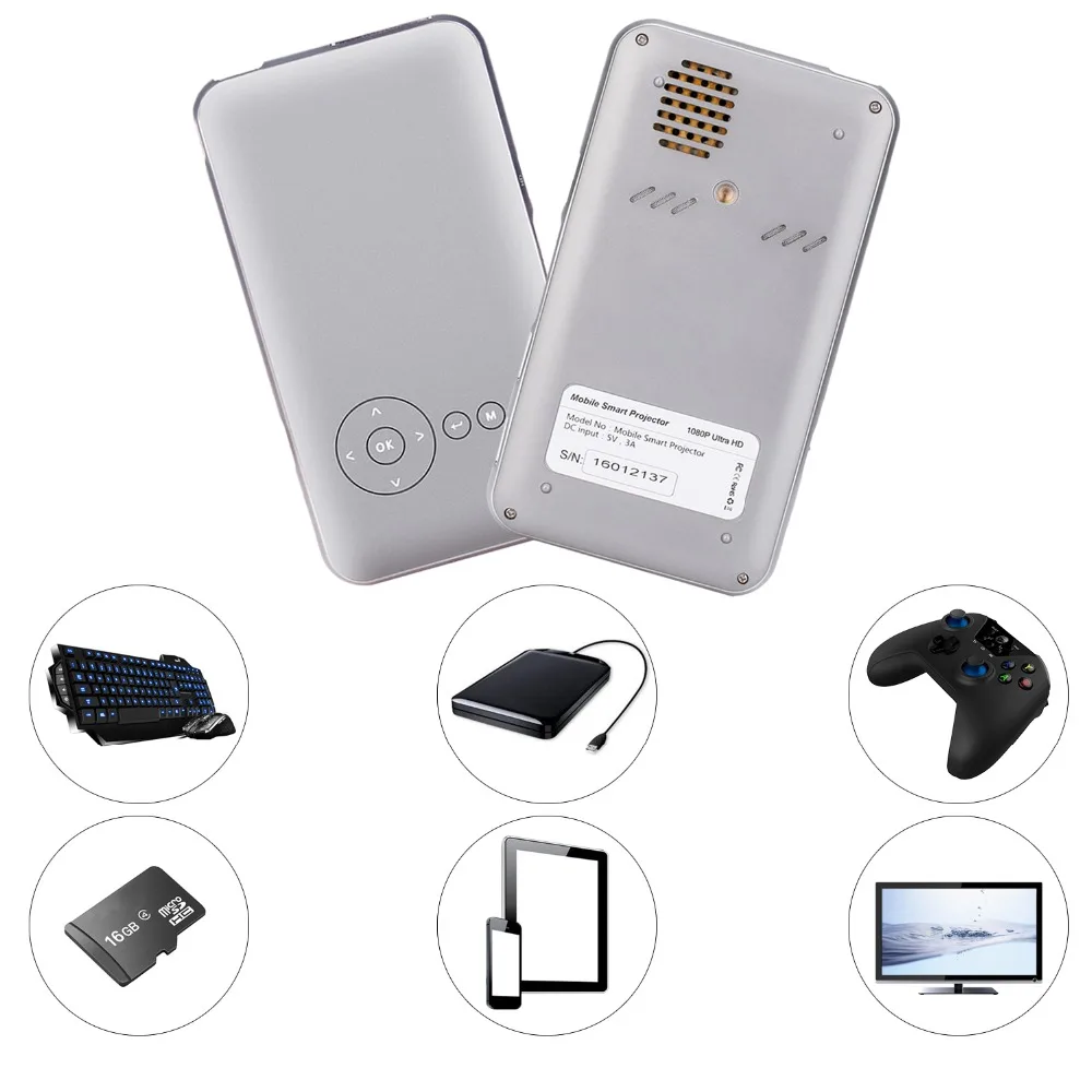 Aodin M6 плюс 1 ГБ Оперативная память 16 г Встроенная DLP проектор Android4.4 домашний