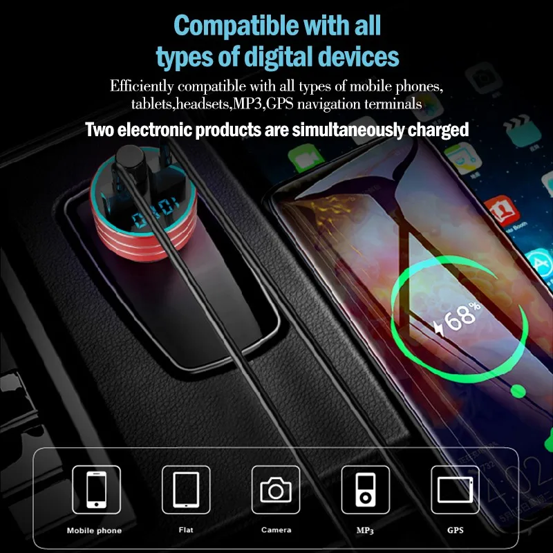 Автомобильный FM передатчик mp3 плеер Bluetooth беспроводной двойной USB мобильный