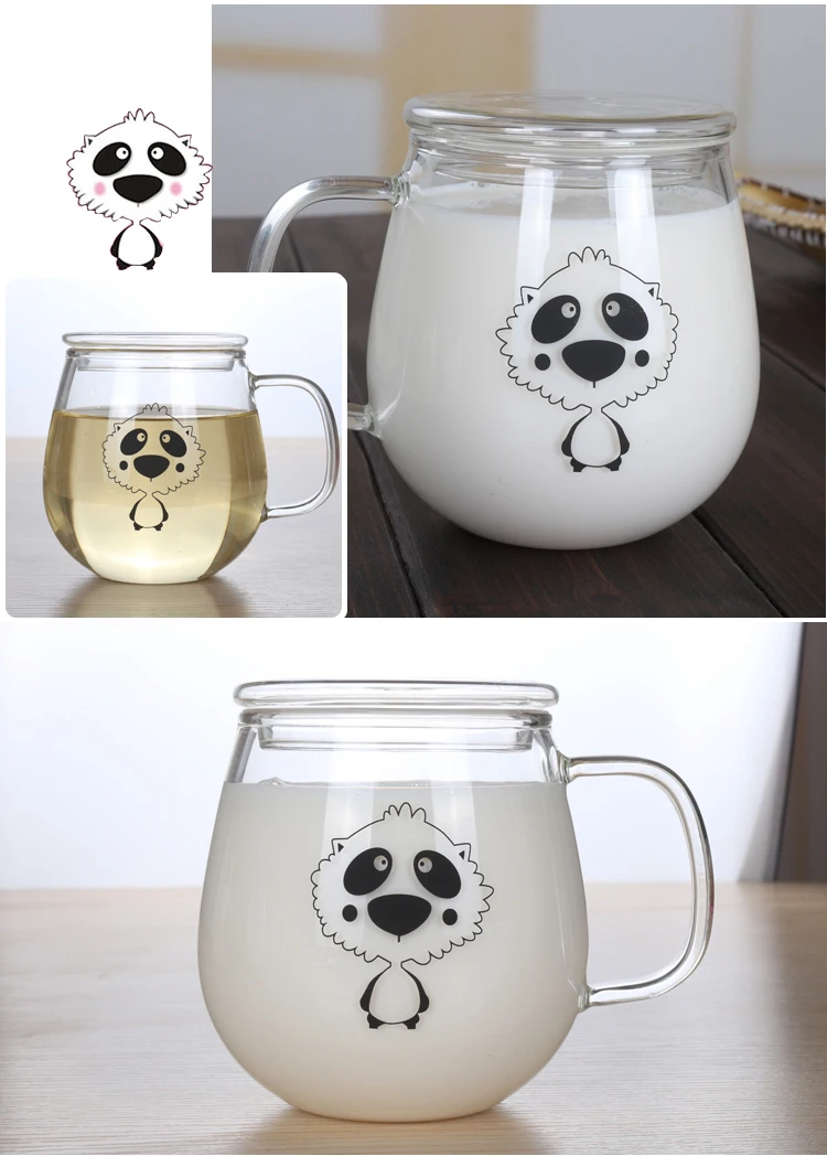 Kawaii Чашка с пандой высокое качество Стекло стаканчик с крышкой для кубиков льда Кофе кружка Портативный термобутыль для воды жаростойкий завтрак чашки для молока и чая