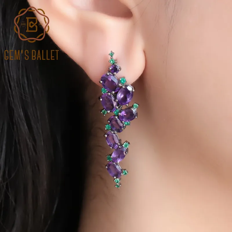 Серьги женские из серебра 925 пробы с натуральным аметистом|Серьги-клипсы| |