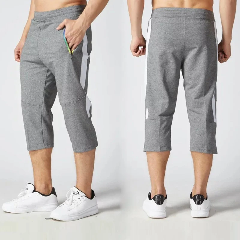 Мужские повседневные хлопковые брюки для бега новинка 2017 однотонные леггинсы 3/4