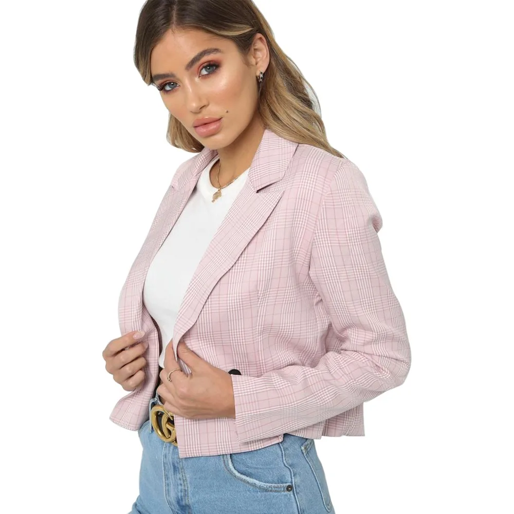 Женский блейзер в клетку Осенний облегающий деловой пиджак весна осень