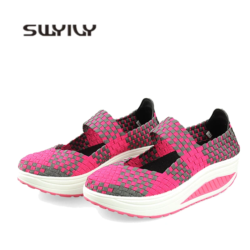 Swyevy-zapatos adelgazantes para mujer, zapatillas tejidas con plataforma, ligeras y coloridas, cómodas, 2019