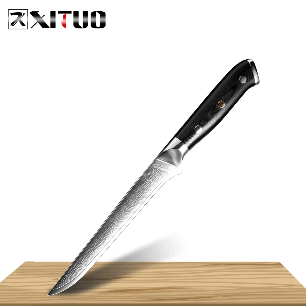 6 inch boning knife XITUO Кухня шеф-повара Ножи комплект VG10 Дамаск Сталь 67-история ломтики Nakiri кирицукэ суши Ножи кости японский Ножи Пособия по кулинарии инструменты - Цвет: 6 inch boning knife