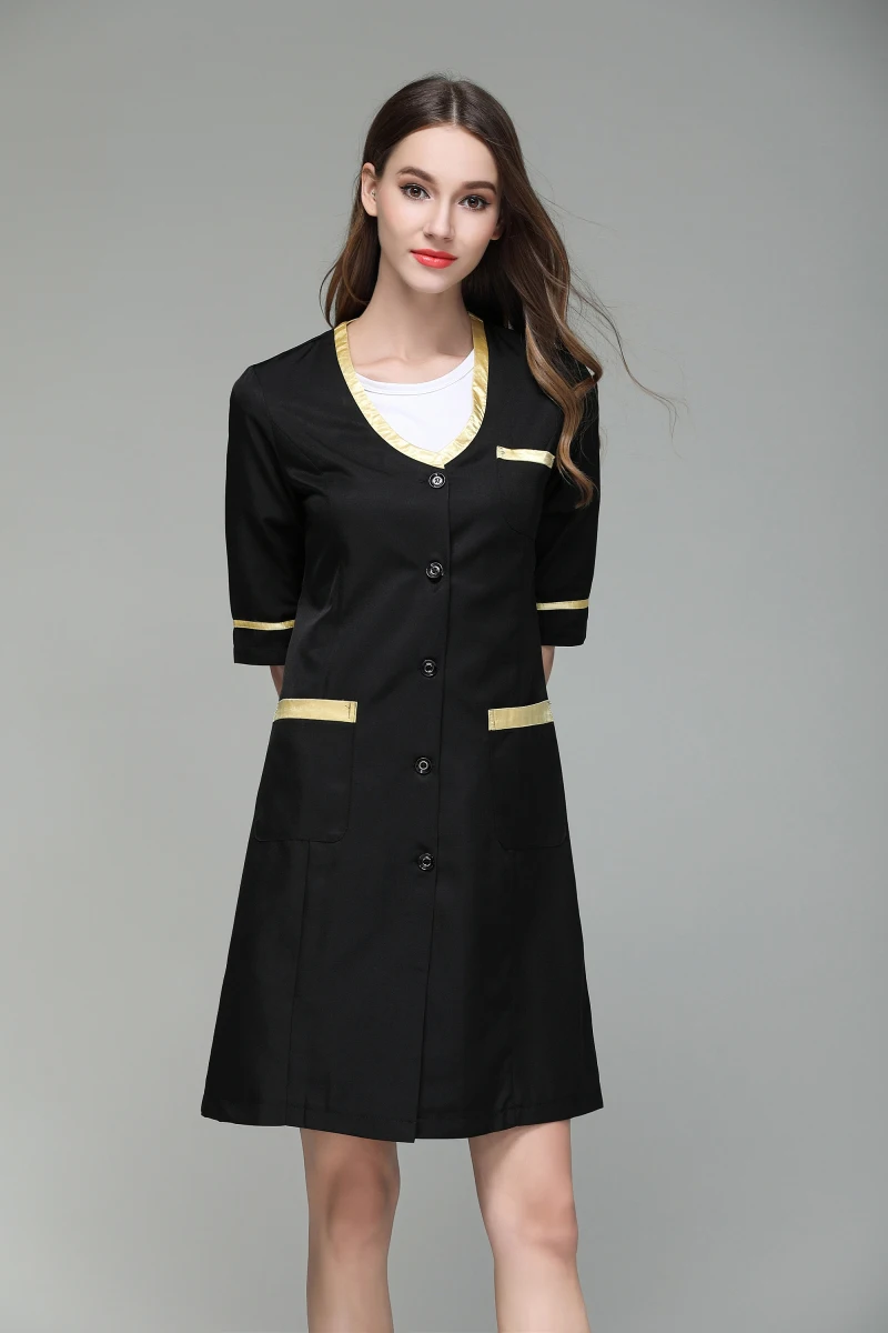 Новинка лета 2017 приталенная черная униформа для медсестры красота спа кожа