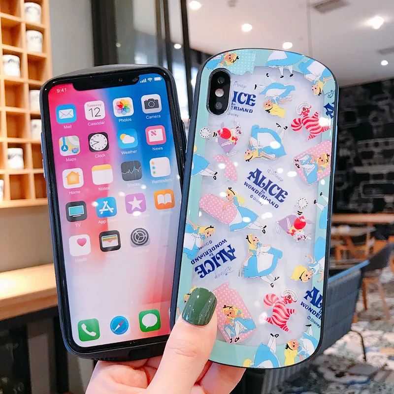 Мультяшный чехол из закаленного стекла для телефона для iPhone X, XR, XS, MAX, 8, 7, 6s plus, милый Дамбо, Алиса, Белоснежка, защитное стекло, чехол
