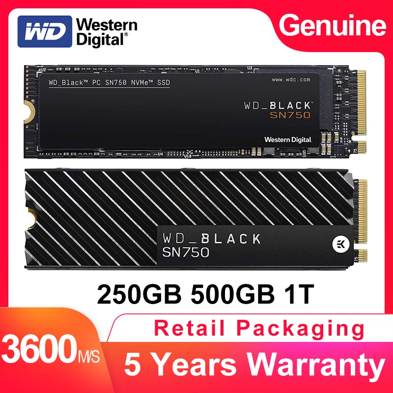 WESTERN DIGITAL WD BLACK SN750 SSD 250GB 500GB 1 ТБ M.2 2280 NVMe PCIe Gen3 * 4 Внутренний твердотельный