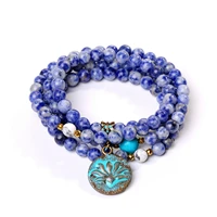 fashion yoga jewelry natural sodalite 6mm pulseras femme mala beads lotus strands elastic bracelet for women accesorios mujer