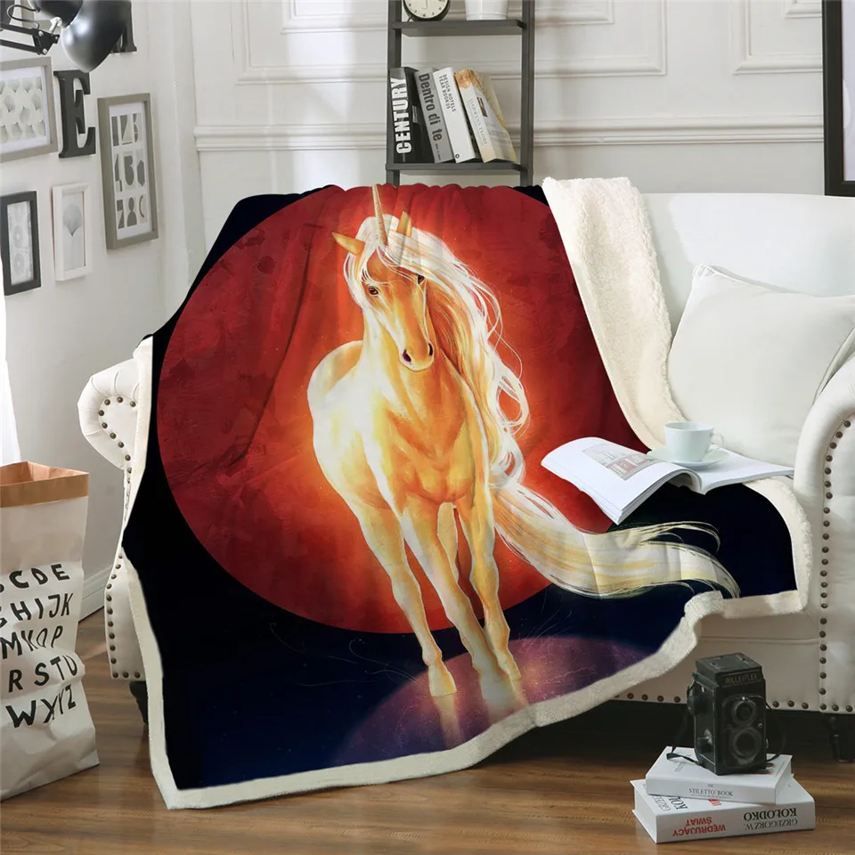 Бархатное плюшевое покрывало Last Unicorn от JoJoesArt для дивана Психоделическое сияющее