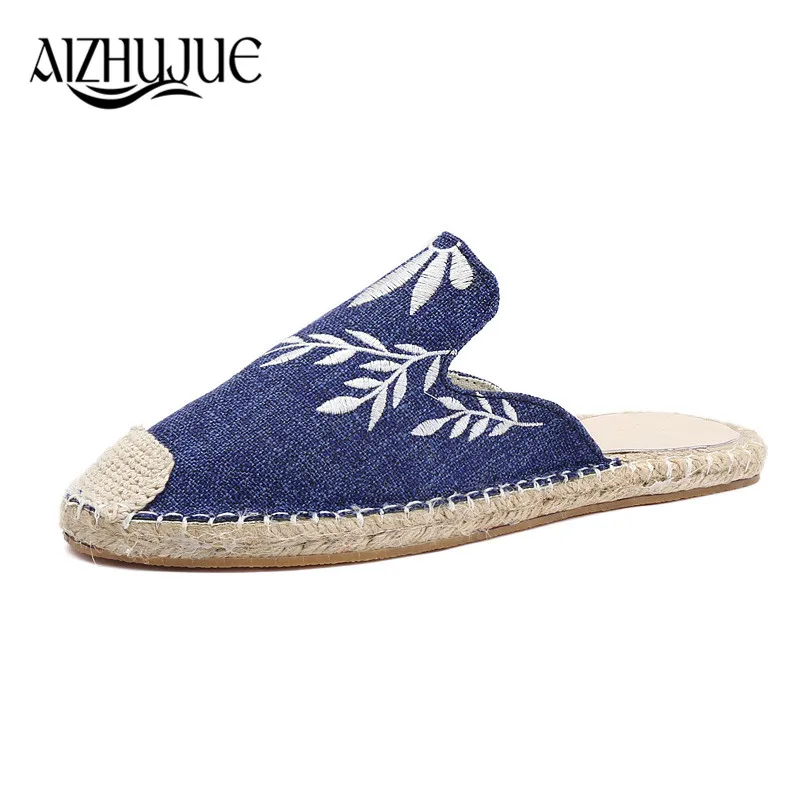 AIZHUJUE Women's Slippers 2018 Embroidery Straw Mules Shoes Women Summer Casual Beach Comfortable Ladies Footwear | Обувь