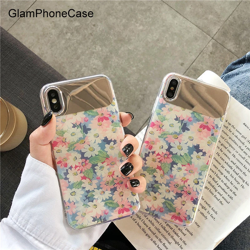 GlamPhoneCase зеркальный цветочный чехол для телефона iPhone X Xs Max XR 8 7 простой мягкий из