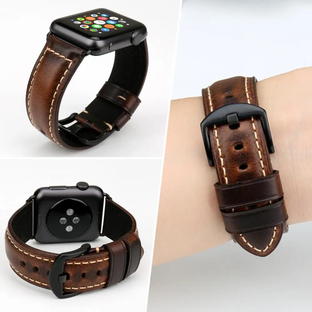 Genuine Leather Watch Band for Apple Watch Strap 49mm 44mm 45mm 40mm 41 42mm 38mm iWatch Series 8 7 6 5 4 3 2 1 Smart Watchband