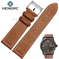 hengrc 22mm genuine leather watchbands men brown fashion watch strap stainless steel buckle accessories
