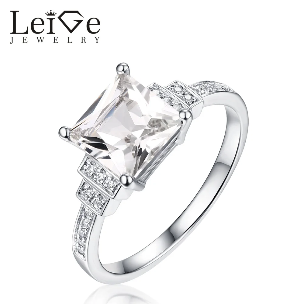 

Leige Jewelry Natural White Topaz Ring Square Cut 925 Sterling Silver Gemstone Rings for Women Anniversary Gift Fine Jewelry
