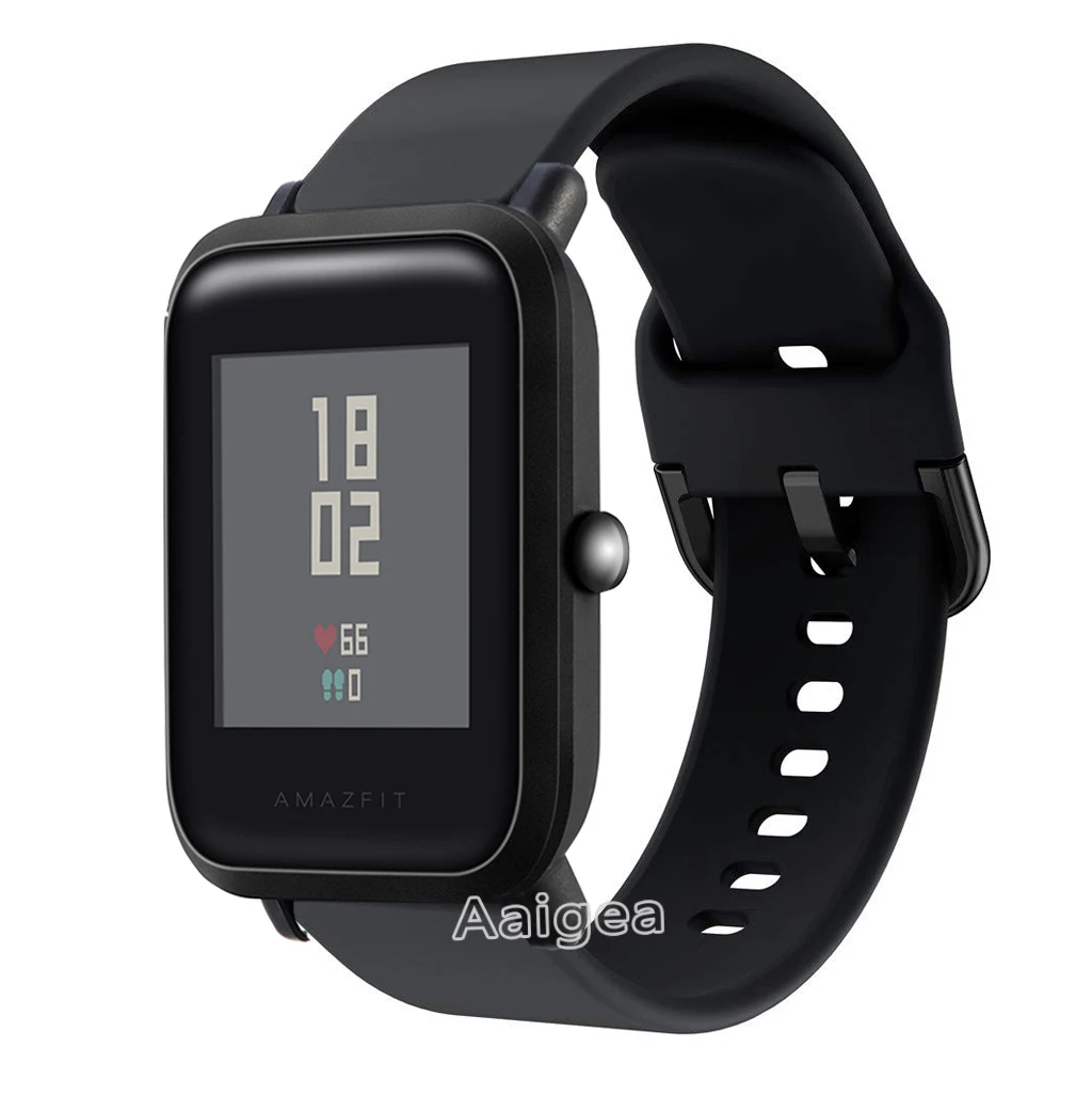 Черный 20 мм силиконовый ремешок для часов Ремешок Для Xiaomi Huami Amazfit Bip Смарт часы замена Мужские t спортивный браслет ремешок для мужчин и женщин - Цвет: Черный