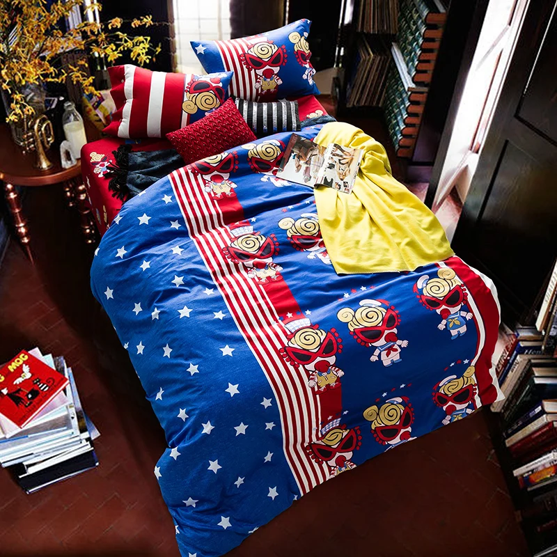 

Cartoon style football bedlinens high quality Egyptian cotton fabric Twin/Queen/King size duvet cover set bedding set