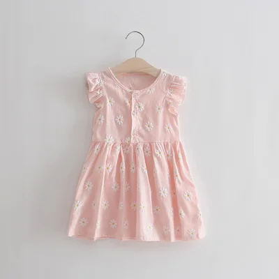 VIDMID baby girls sleeveless flowers dresses for girls summer cotton Princess clothing kids girls short sleeve clothes kids - Цвет: as photo
