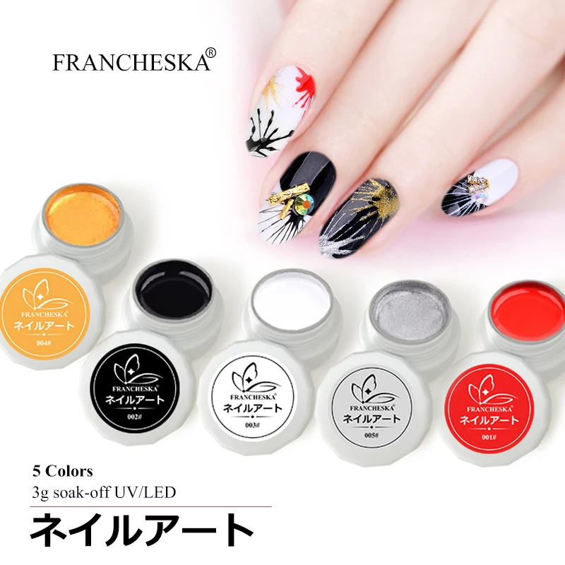 Franchesk питания UVGelpolish ногтей гель Лидер продаж 5 цветов Однотонная одежда замочить