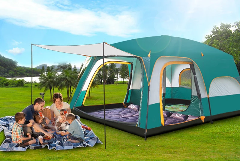 Verkauf Neue Version Ultra Doppel Schicht 5-8 Person Verwenden Einer Halle Zwei Schlafzimmer Outdoor Familie Party Camping Zelt