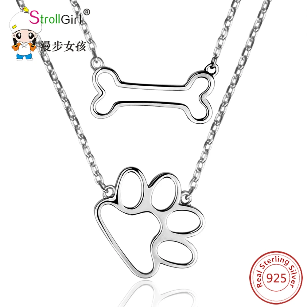 Strollgirl 925 Sterling Silver Dog Paw Bone Pendants &amp Necklaces For Women Hollow Pendant Chain Fashion Jewelry Gifts | Украшения и