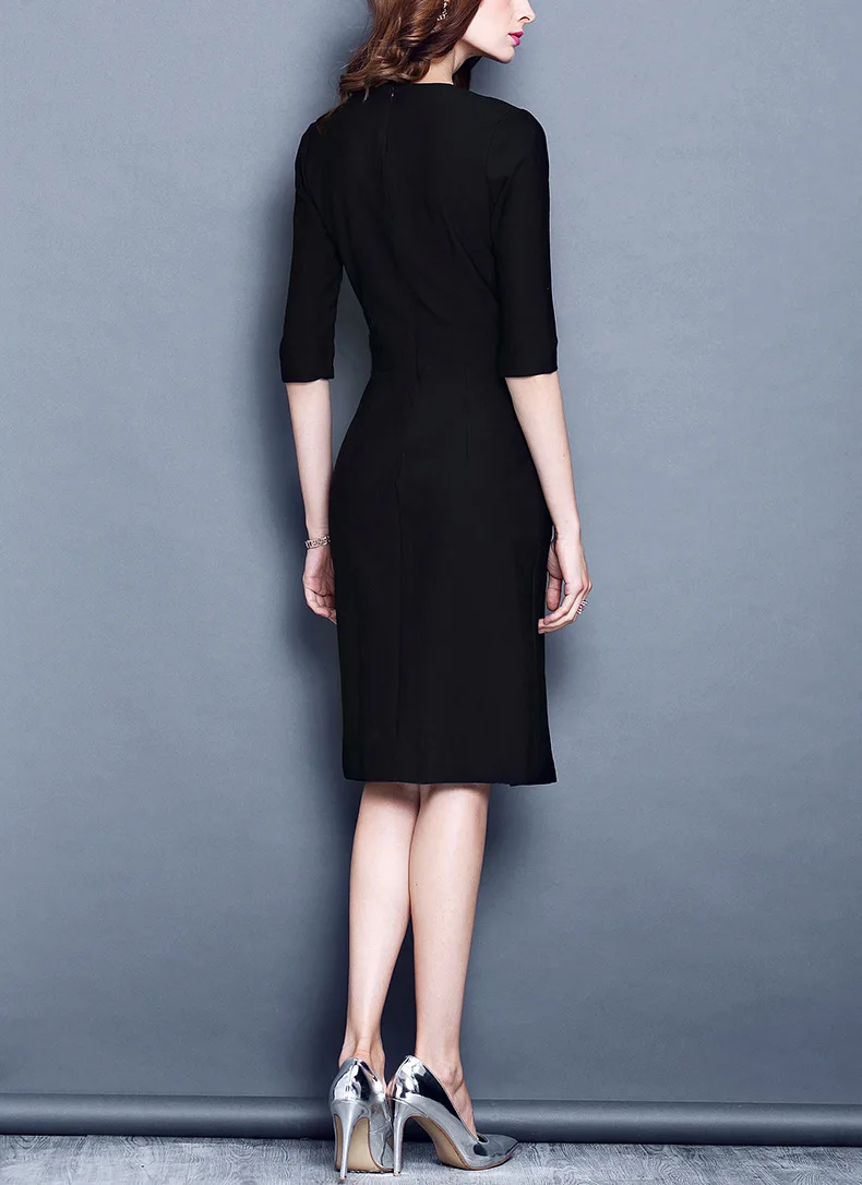 AYUNSUE Robe Femme осеннее платье плюс размер черное платье Элегантная женская одежда Мода v-образный вырез тонкий Vetement Femme KJ099