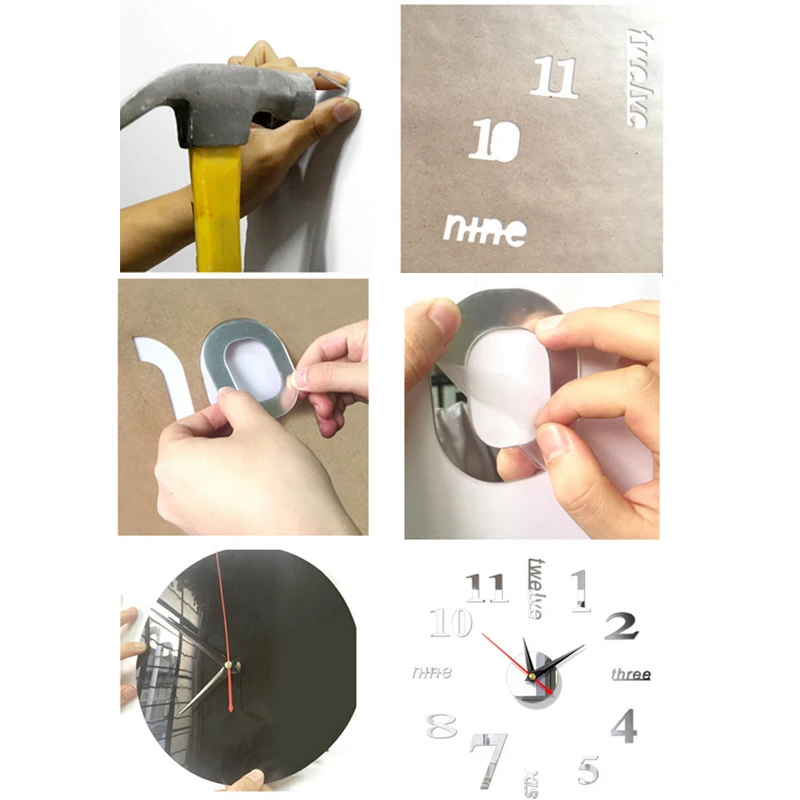 Творческий немой настенные часы Современный 3D наклейки DIY акриловое зеркало