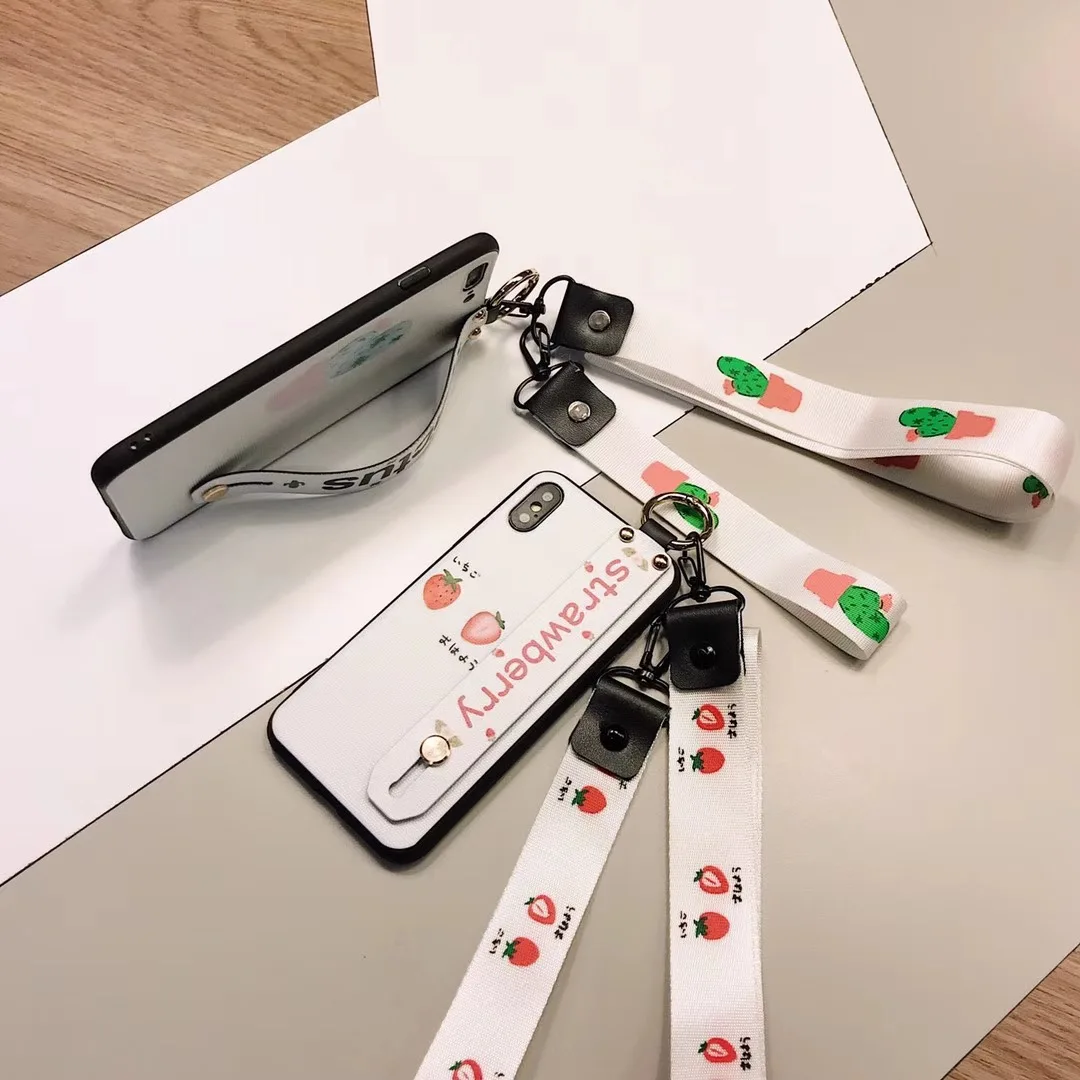 Клубника чехол для iPhone 7 8 6 6s Plus X XS XR MAX кактус поддержка телефонные чехлы с лентой