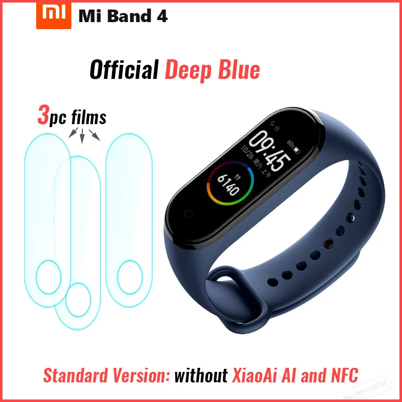 Xiaomi Mi смарт-браслет 4 Bluetooth 5,0 фитнес-браслет AMOLED цветной сенсорный экран Музыка AI пульс - Цвет: Official deep blue