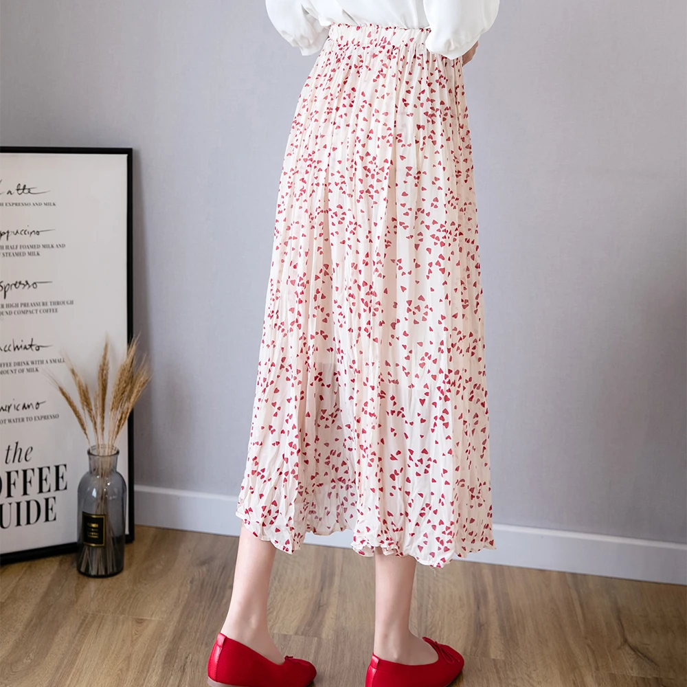 2019 Summer Floral Printing Chiffon Skirts Womens High Waist Pleated Long Skirt Korean Streetwear Women Clothes | Женская одежда