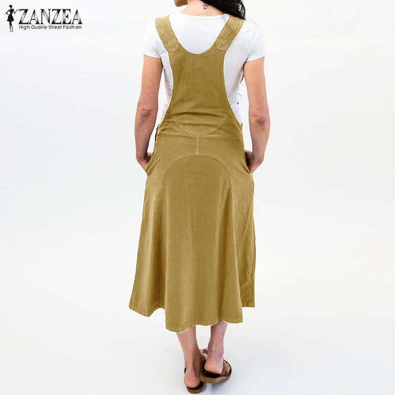ZANZEA Summer Sundress Women Casual Suspenders Overalls Dress Vintage Solid Harajuku Dresses Vestidos Strapless Tunic Robe