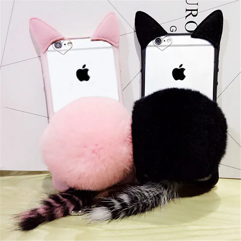 Для iPhone 5 5S 6 S 7 8 Plus X прозрачный чехол для телефона плюшевый меховой мячик с