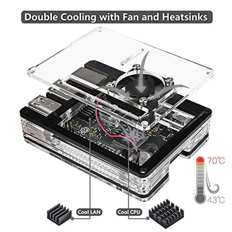 Pi 3 B + 9 слой Акриловый чехол Корпус Коробка Чехол с охлаждающим вентилятором Raspberry