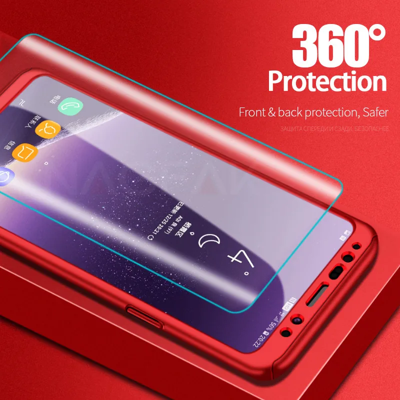 NAGFAK 360 Full Cover Phone Case For Samsung Galaxy S9 S8 Plus S7 S6 Edge Note 9 8 PC Protective With Glass |