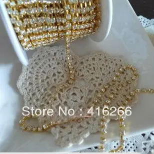 

Бесплатная доставка! 10 ярдов/рулон, цепочка-коготь, золотая цепочка стразы, Кристальный камень ss10, аксессуары для одежды, упаковка в трубку