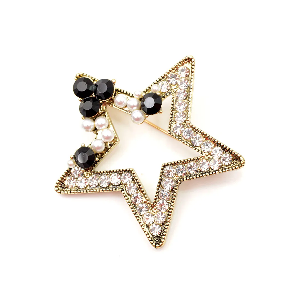gold black Яркая женская брошь "Звезда" CINDY XIANG, интересное и элегантное украшение с горным хрусталем, отличного качества, на сумку, пальто - Окраска металла: gold black
