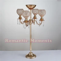 89cm tall 5 arms crystal candelabras shiny gold wedding candle holder table centerpiece wedding decoration