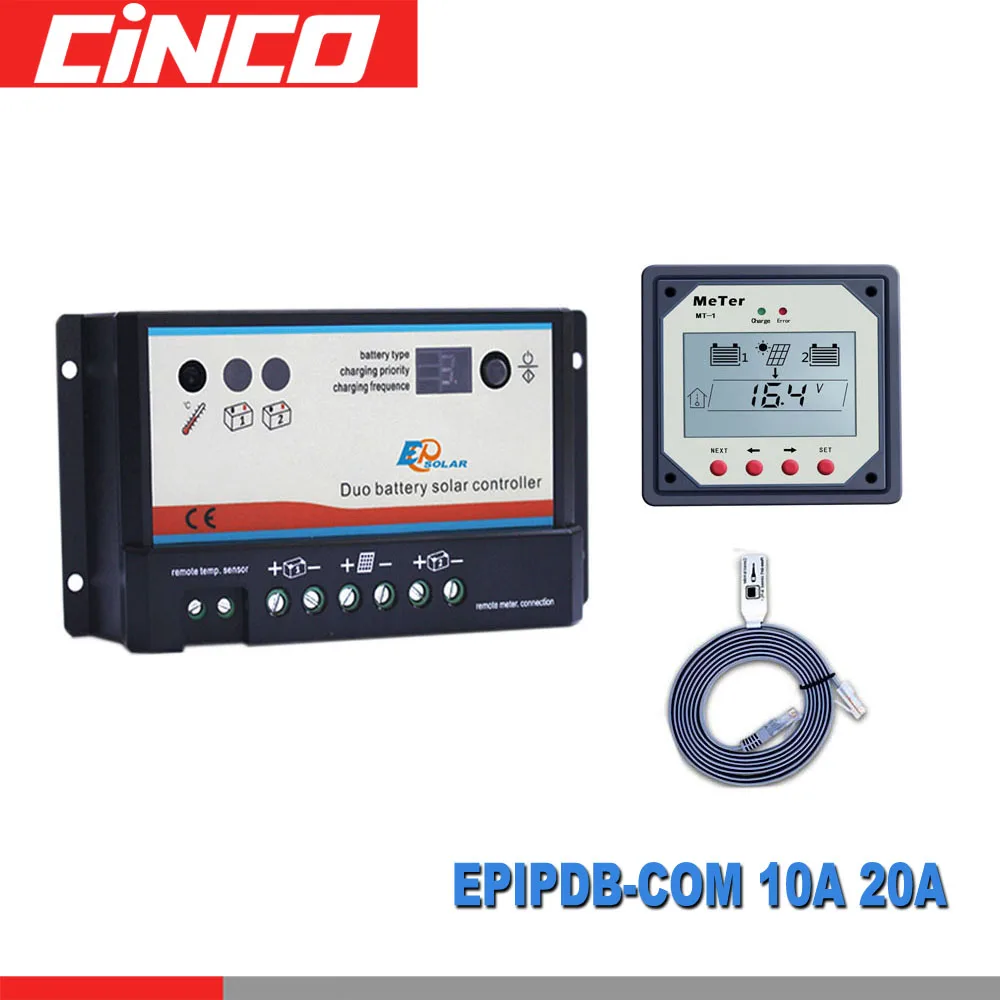 EPSOLAR Dual Duo два аккумулятора контроллер заряда EPIPDB COM 10A 20A 12 В 24 регуляторы MT 1 метр